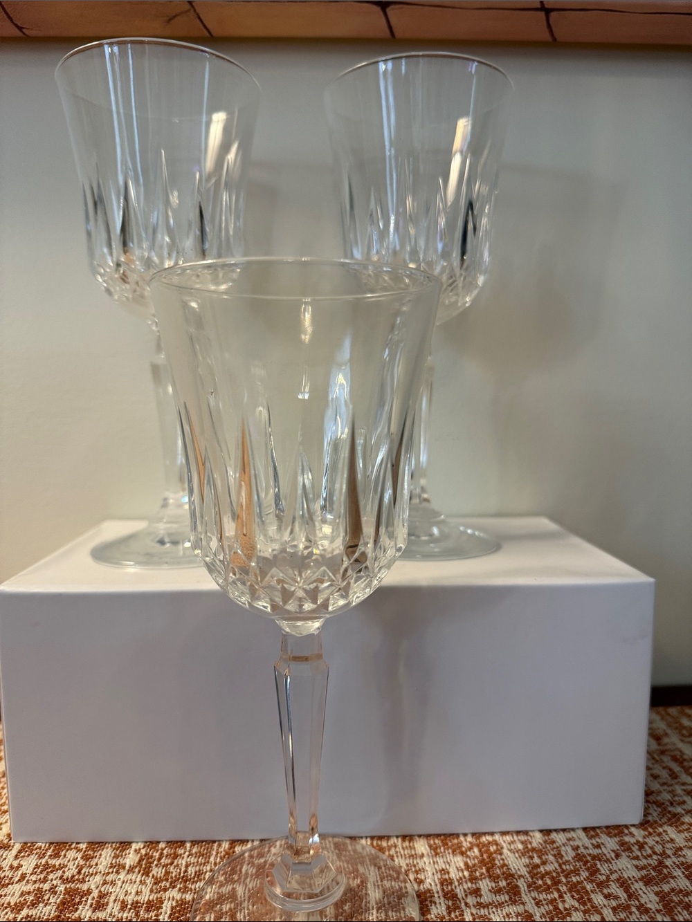 Set of 3 Vintage Cristal D'Arques-Durand Longchamp Crystal Wine Glasses 7.5” H